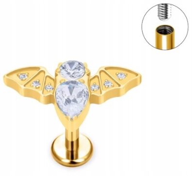Tytanowy Kolczyk Labret PIERCING z Cyrkoniami Nietoperz HELIX Lobe