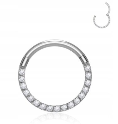 Tytanowy Kolczyk Clicker PIERCING kółko Cyrkonie Septum HELIX Lobe 1,2/8-10
