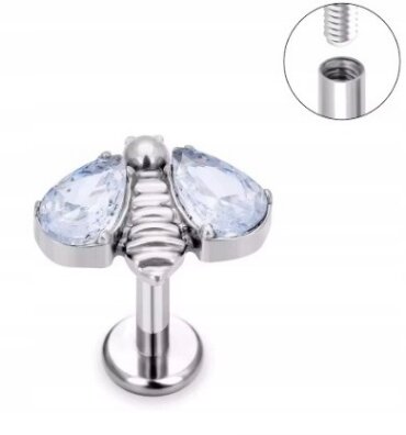 Tytanowy Kolczyk Labret PIERCING z Cyrkoniami Pszczoła HELIX Lobe