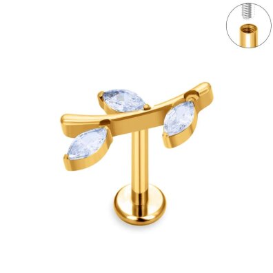 Tytanowy Kolczyk Labret PIERCING Listki Cyrkonie HELIX Lobe