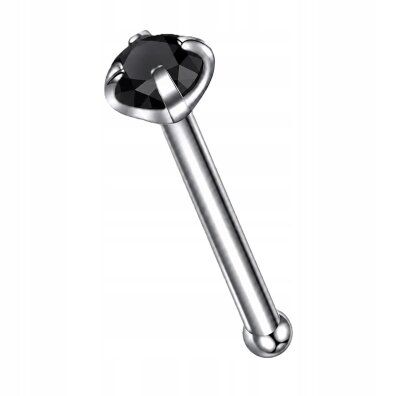 Tytanowy SREBRNY Kolczyk do Nosa z Cyrkonią NOSTRIL PIERCING 0,8/7/2