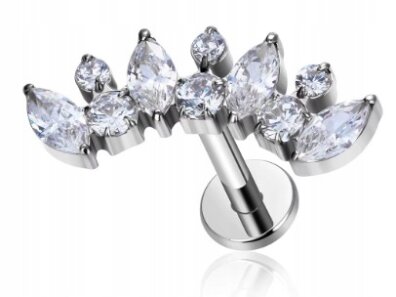 Tytanowy Kolczyk Labret PIERCING Cyrkonie ELEGANCKI HELIX Lobe