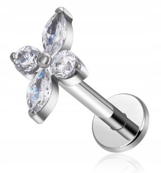 Tytanowy Kolczyk Labret PIERCING z Cyrkoniami Kwiatek HELIX Lobe