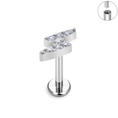  Tytanowy Kolczyk Labret PIERCING Błyskawica z Cyrkoniami HELIX Lobe