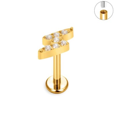 Tytanowy Kolczyk Labret PIERCING Błyskawica z Cyrkoniami HELIX Lobe
