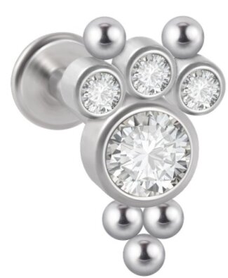 LABRET Śliczna Cyrkonia z Kuleczkami SS316L 1,2/8