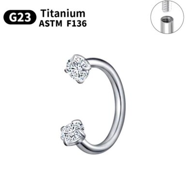Tytanowy SREBRNY Kolczyk Podkowa cyrkonie PIERCING G23 ASTM F136