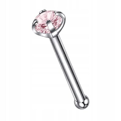 Tytanowy SREBRNY Kolczyk do Nosa z Cyrkonią NOSTRIL PIERCING 0,8/7/2