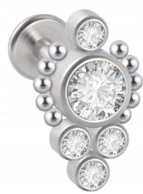 LABRET Śliczna Cyrkonia z Kuleczkami SS316L 1,2/8