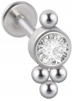 LABRET Śliczna Cyrkonia z Kuleczkami SS316L 1,2/8