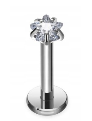 Tytanowy Kolczyk Labret PIERCING z cyrkonią Gwiazdka HELIX Lobe 1,2/6-10/3 MM