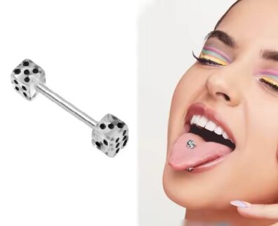 Kolczyk Do Języka Sztanga PIERCING Podwójne Kości Punk Gothic Stal Ch 316L