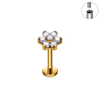 Tytanowy Kolczyk Labret PIERCING Kwiatek Cyrkonie HELIX Lobe