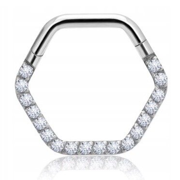 Srebrny Tytanowy Kolczyk Clicker PIERCING z Cyrkoniami HELIX Lobe 1,2/8-10