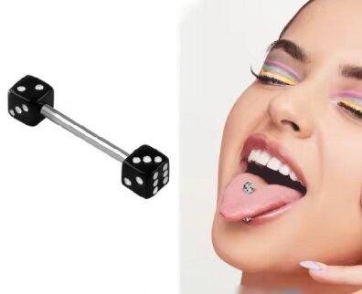 Kolczyk Do Języka Sztanga PIERCING Podwójne Kości Punk Gothic Stal Ch 316L