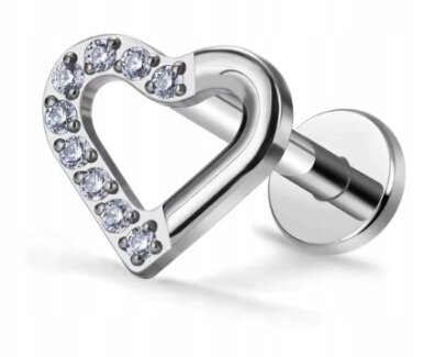 Tytanowy Kolczyk Labret PIERCING Cyrkonie Serce Serduszko HELIX Lobe