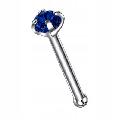 Tytanowy SREBRNY Kolczyk do Nosa z Cyrkonią NOSTRIL PIERCING 0,8/7/2