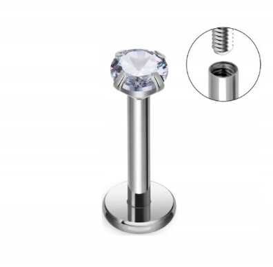 Tytanowy Kolczyk Labret PIERCING SREBRNY z cyrkonią HELIX Lobe 1,2/6-10/2-4 mm
