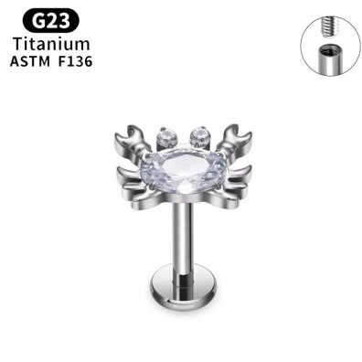 Tytanowy Kolczyk Labret PIERCING Krab Cyrkonie HELIX Lobe