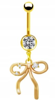 KOLCZYK DO PĘPKA Kokardka z Cyrkoniami PIERCING Biżuteria Stal Ch 316L