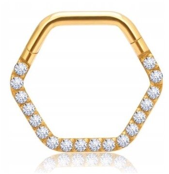 Złoty Tytanowy Kolczyk Clicker PIERCING z Cyrkoniami HELIX Lobe 1,2/8-10