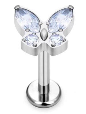 Tytanowy Kolczyk Labret PIERCING Cyrkonie Motyl Motylek HELIX Lobe