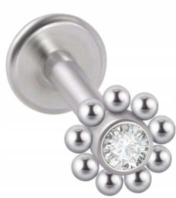 LABRET Śliczna Cyrkonia z Kuleczkami SS316L 1,2/8