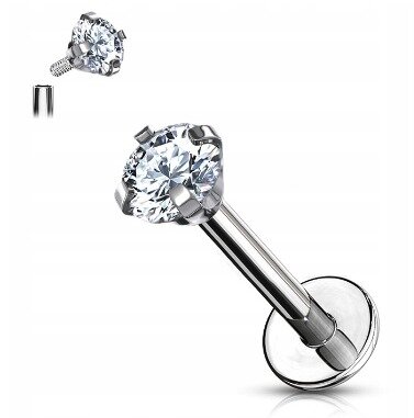 Labret Kolczyk do Ucha Kryształek SS316L 1,2/6-10/2-4 MM