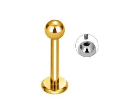 Tytanowy Kolczyk Labret z Kuleczką ZŁOTY PIERCING 1,2/6-10 mm
