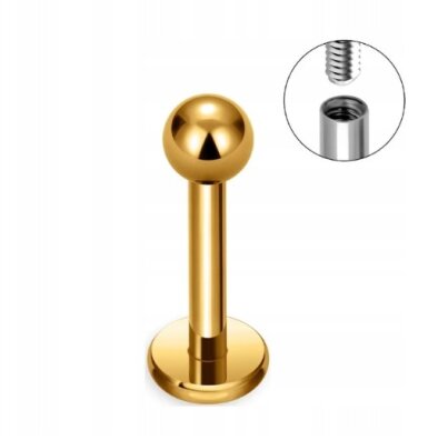 Tytanowy Kolczyk Labret z Kuleczką ZŁOTY PIERCING 1,2/6-10/2-4 mm