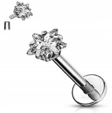 Labret Kolczyk do Ucha Kryształek SS316L 1,2/6-10/3 mm