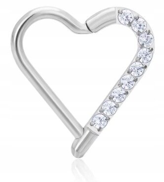 Tytanowy Kolczyk Clicker PIERCING Serce z Cyrkoniami HELIX Lobe 1,2/8