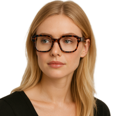 Modne okulary zerówki oprawki damskie tortoise havana, kwadratowe