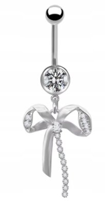 KOLCZYK DO PĘPKA Kokardka z Cyrkoniami PIERCING Biżuteria Stal Ch 316L