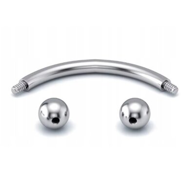 Tytanowy Kolczyk PIERCING Banan z Kuleczkami SREBRNY 1,2/6-10/3+3