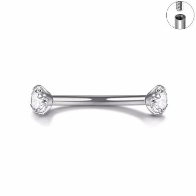 Tytanowy Kolczyk PIERCING Banan z Cyrkoniami SREBRNY