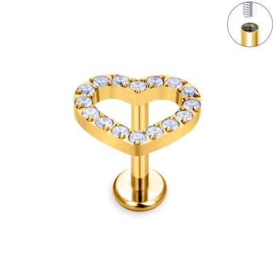 Tytanowy Kolczyk Labret PIERCING Serce z Cyrkoniami HELIX Lobe