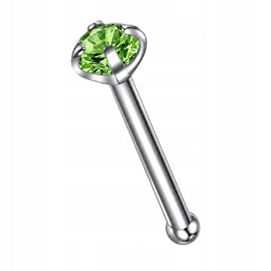 Tytanowy SREBRNY Kolczyk do Nosa z Cyrkonią NOSTRIL PIERCING 0,8/7/2