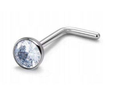 Tytanowy SREBRNY Kolczyk do Nosa z Cyrkonią NOSTRIL PIERCING 0,8/7/2-3