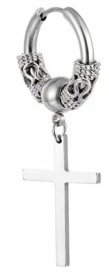 Kolczyk Do Ucha HUGGIE Krzyż Krzyżyk Kuleczka STAL Punk Gothic Rock