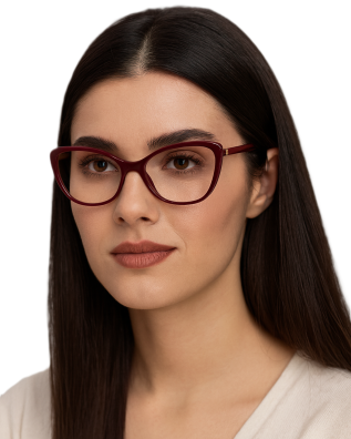 Okulary Zerówki damskie cat-eye bordowe eleganckie