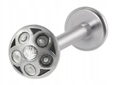 PIERCING Srebrny Kolczyk Labret Okrągły Kształt Cyrkonia Stal Ch 316L 1,2/8