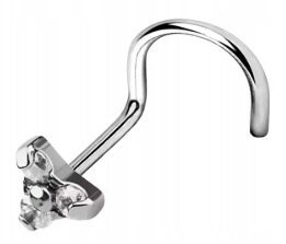 Tytanowy SREBRNY Kolczyk do Nosa Kwiatek Cyrkonie NOSTRIL PIERCING