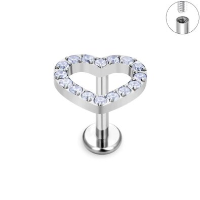 Tytanowy Kolczyk Labret PIERCING Serce z Cyrkoniami HELIX Lobe