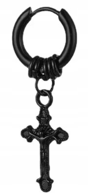 Kolczyk Do Ucha HUGGIE Krzyżyk Punk Gothic STAL