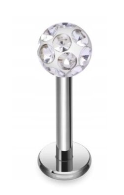 Tytanowy Kolczyk Labret PIERCING Kula z Cyrkoniami HELIX Lobe 1,2/6-10/3 MM
