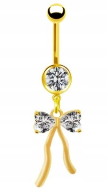 KOLCZYK DO PĘPKA Kokarda z Cyrkoniami PIERCING Biżuteria Stal Ch 316L