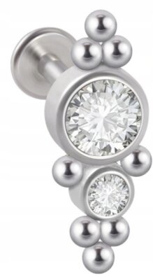 LABRET Śliczne Cyrkonie z Kuleczkami SS316L 1,2/8