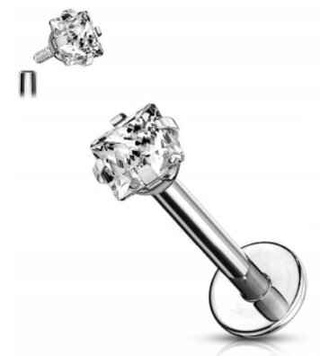 Labret Kolczyk do Ucha Kryształek SS316L 1,2/6-10/2-4 MM