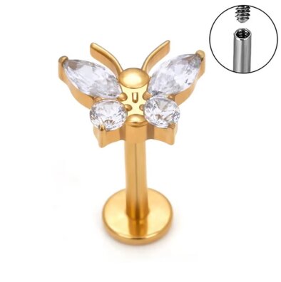 Tytanowy Kolczyk Labret PIERCING Motyl Cyrkonie HELIX Lobe